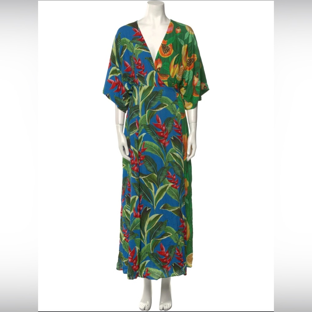 FARM RIO Dual Prints Papaya Dream Maxi Wrap Dress XS